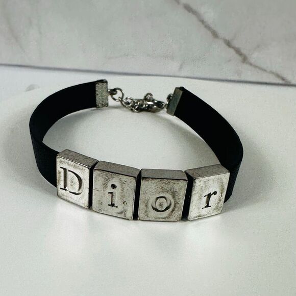 Christian Dior Leather Silver Tone Adjustable Bracelet - Picture 1 of 13
